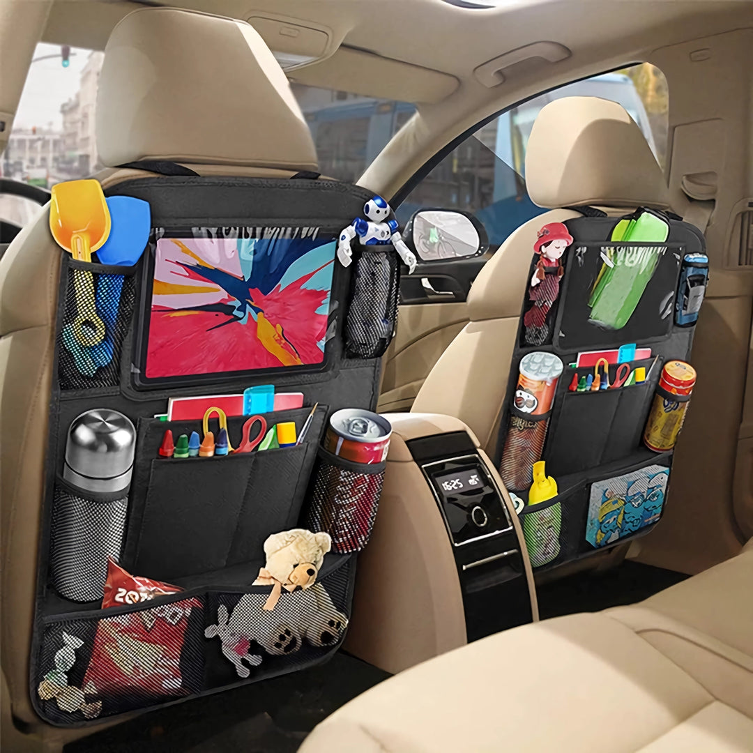 Car Backseat Organizer with Touch Screen Tablet Holder & Multiple Storage Pockets