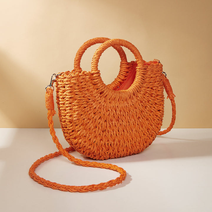 Half Moon Straw Woven Women's Beach Shoulder Bag