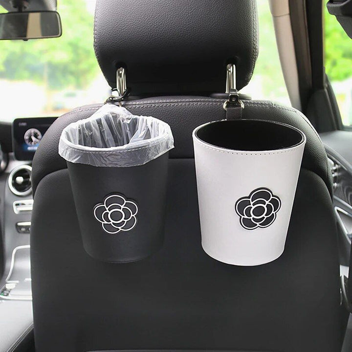 Chic Camellia Car Trash Bin - Compact Garbage Bag for Auto Vent & Headrest