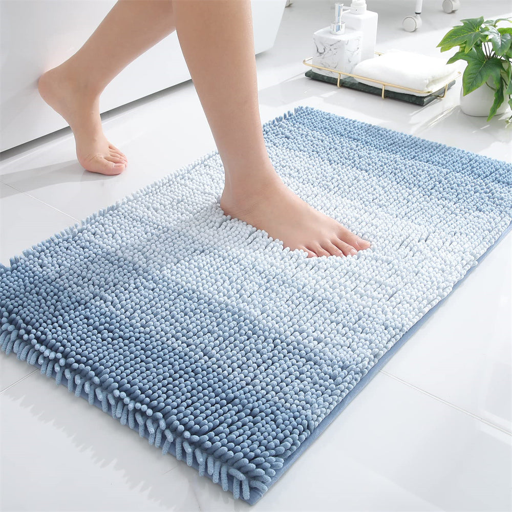 Luxury Chenille Striped Bathroom Rug - Extra Thick, Absorbent, Non-Slip, Plush Shaggy Bath Mat