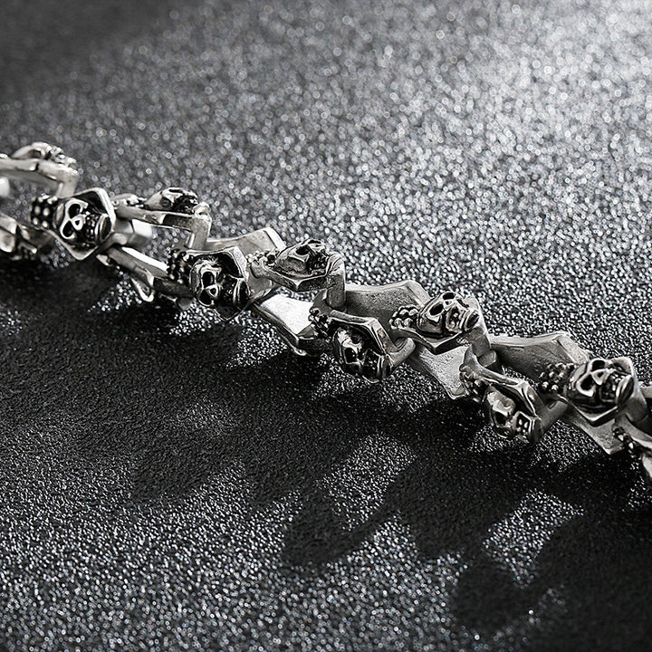 Stylish And Personalized Blackened Stainless Steel Skeleton Bracelet