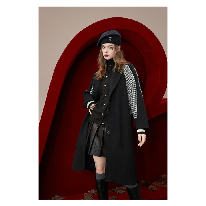 Black Spliced Wool Coat