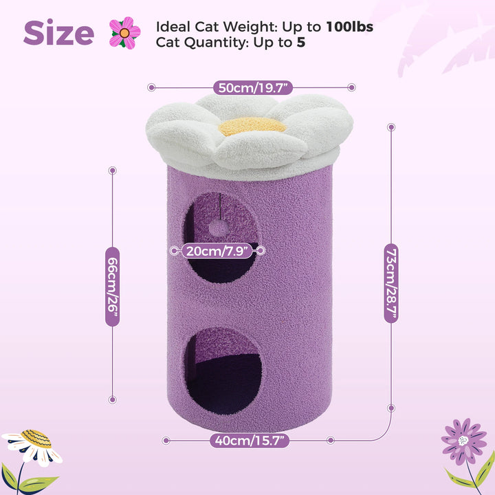 Cozy Flower Cat House with Pompom Ball - Double-Deck Cat Condo