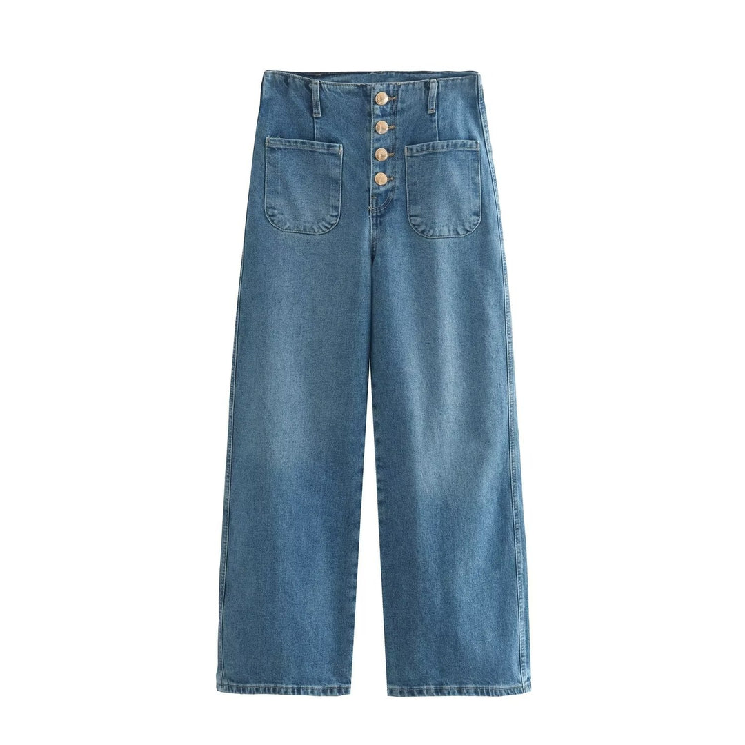 European Style High-waisted Baggy Wide-leg Capri Jeans