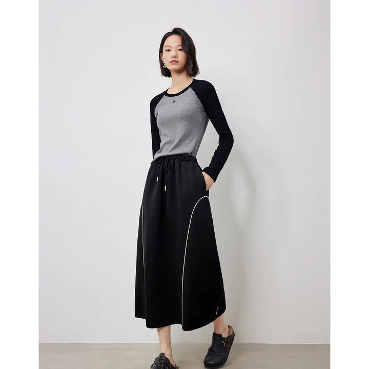 Stylish Autumn Mid-Length A-Line Umbrella Skirt with Elastic Waist