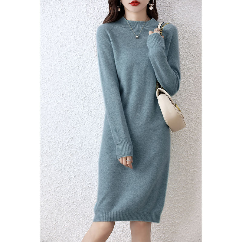 Autumn And Winter Half-high Collar Integrated Molding Woolen Dress