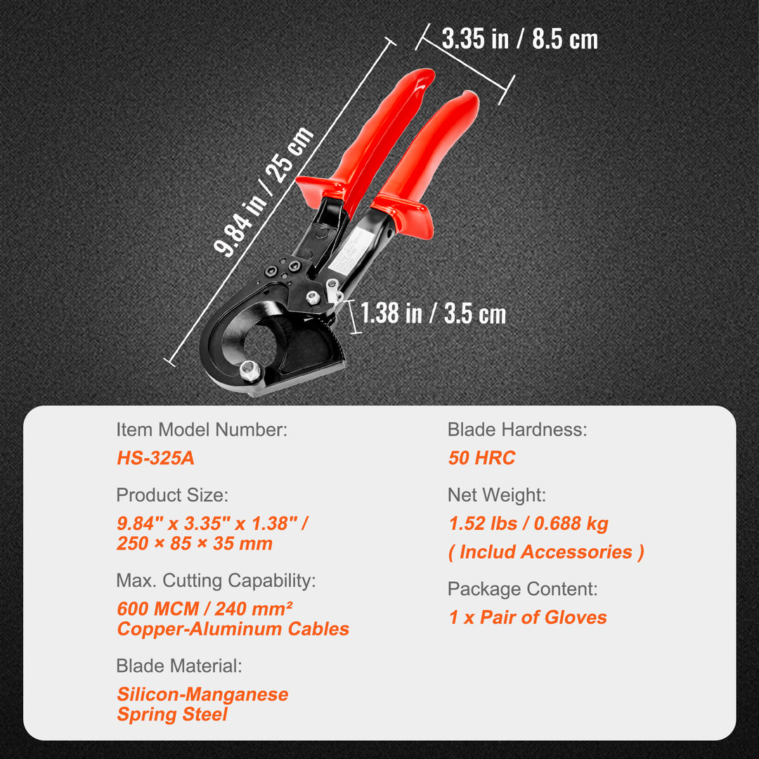 10/11 Inch Ratcheting Cable Cutter with Quick-Release for Easy One-Handed Operation