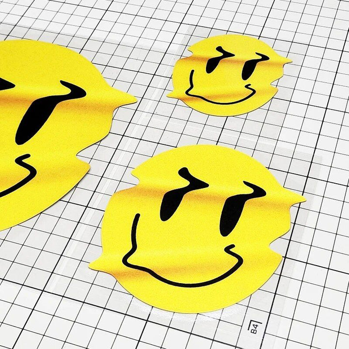 Reflective Twisted Smiley Waterproof Decals for Vehicles and Gadgets