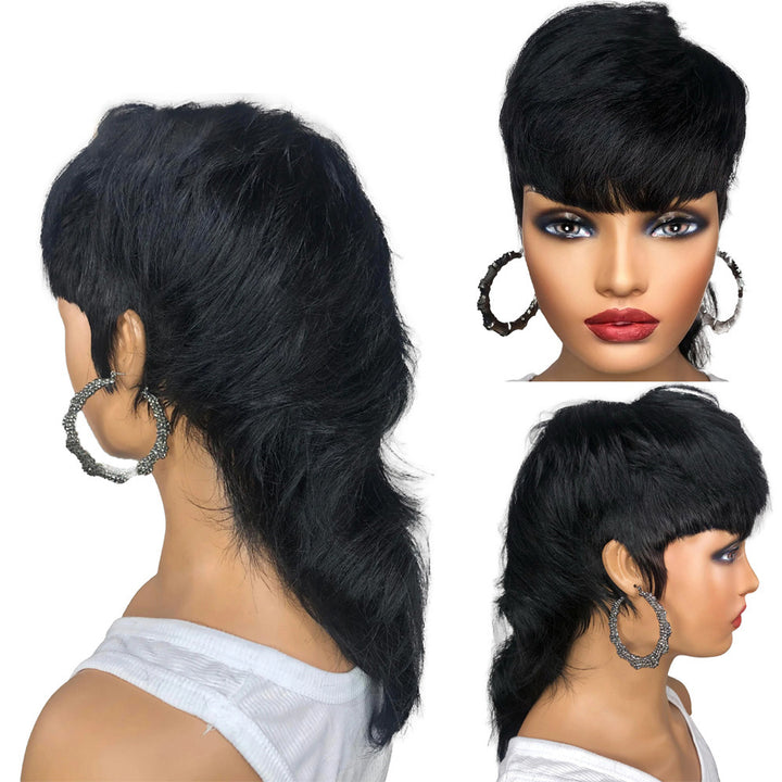 Full Machine Made Wig With Bangs Human Hair Wigs