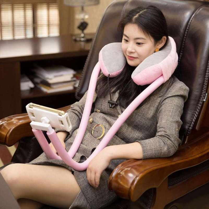 U-Shaped Memory Foam Neck Pillow with Adjustable Phone Holder