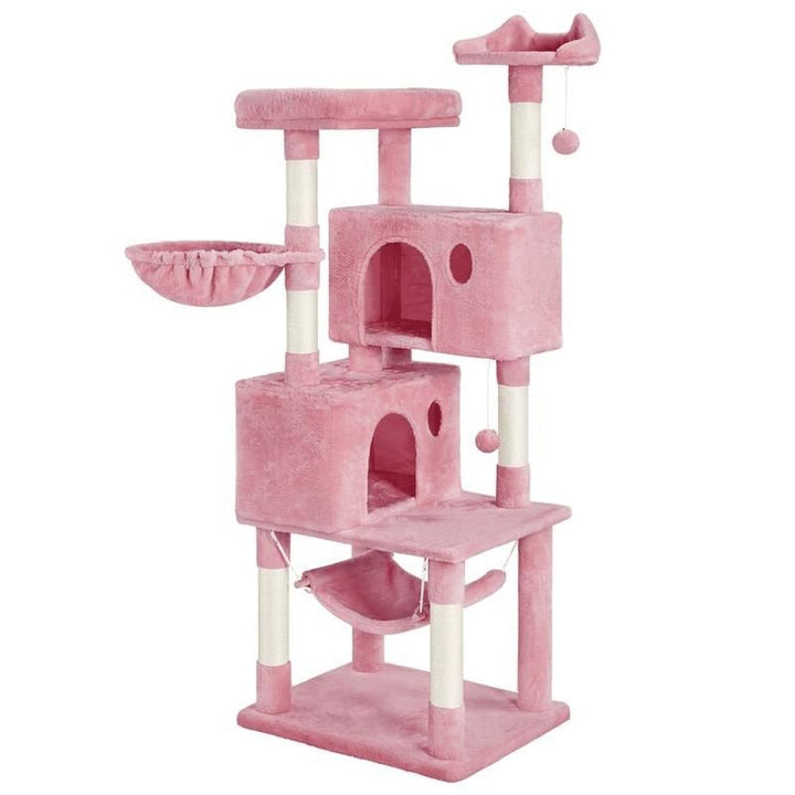 64'' Multi-Level Pink Cat Tree Tower with Condos, Scratching Posts, and Hammock