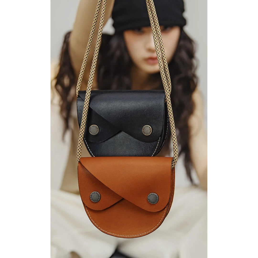 Vintage Double-Layer Leather Saddle Bag - Elegant Small Crossbody