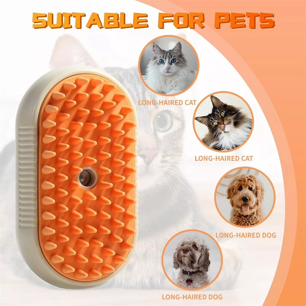 Pet Grooming Comb with Electric Spray and Soft Silicone Brush