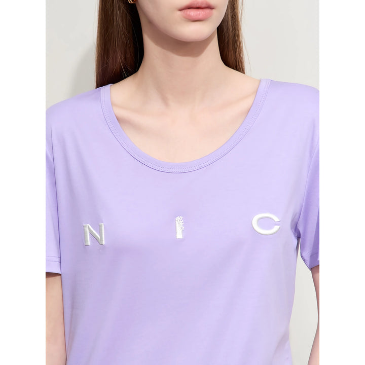 Minimalist O-Neck Embroidered T-Shirt for Women