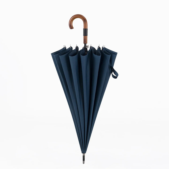 Windproof Long-Handle Umbrella - 16 Ribs, Wooden Handle, 120cm Diameter