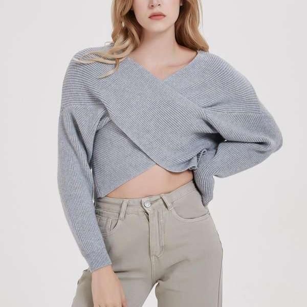 Cross V-neck Knitted Sweater