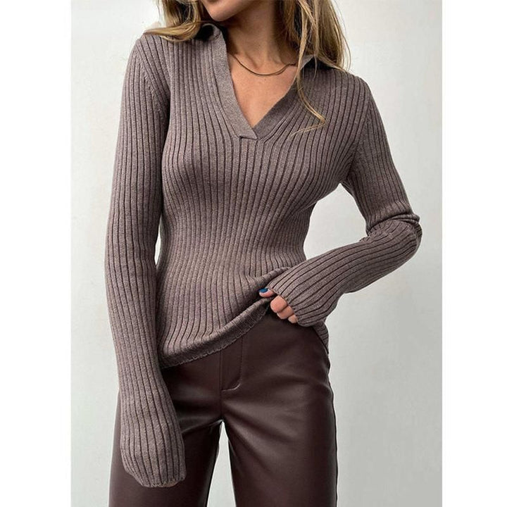 Women's Slim Fit Polo Collar Sweater