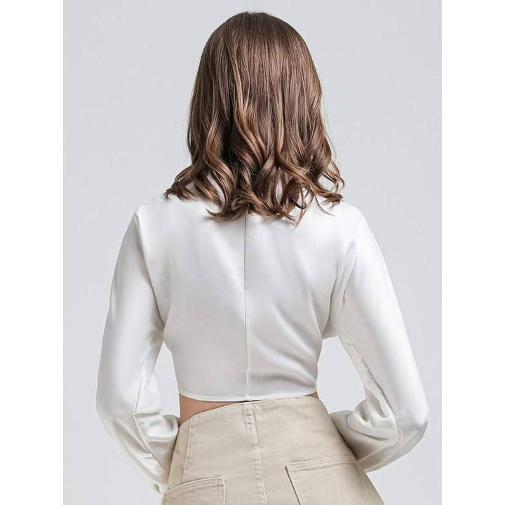 Elegant Vintage V-Neck Long Sleeve Crop Blouse