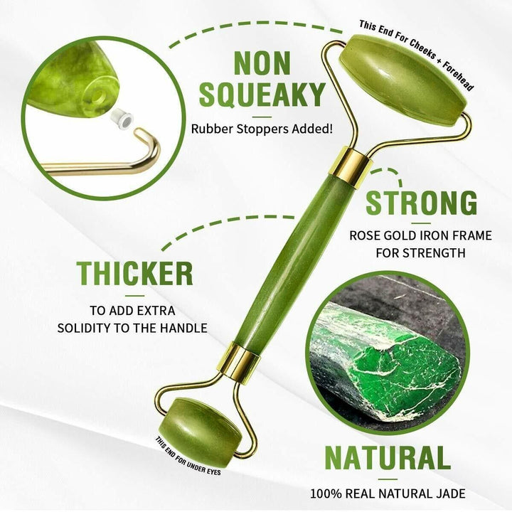 Double-Headed Jade Roller & Guasha Set - Face and Body Natural Stone Massager