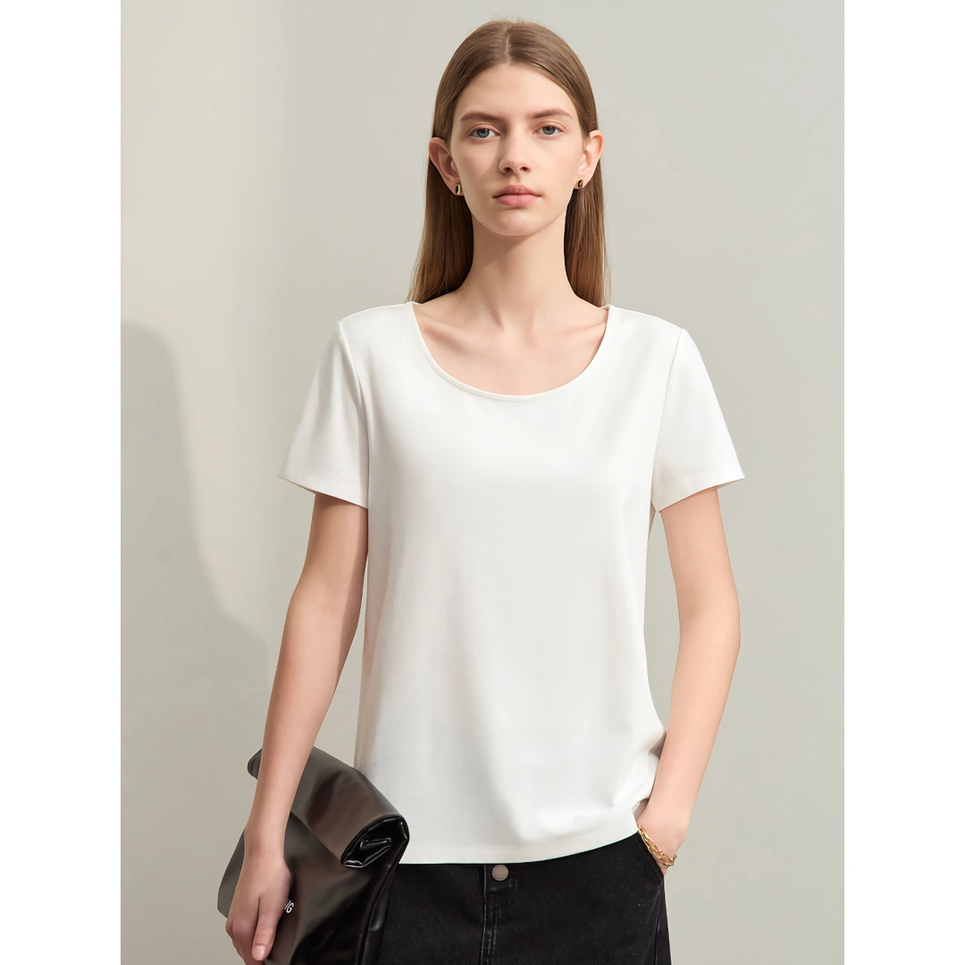 Minimalist Women's Large U-Neck Slim Stretch T-Shirt