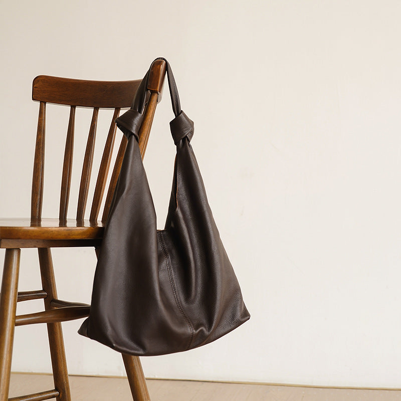 Korean Oversized Soft Genuine Leather Hobo Shoulder Bag for Women