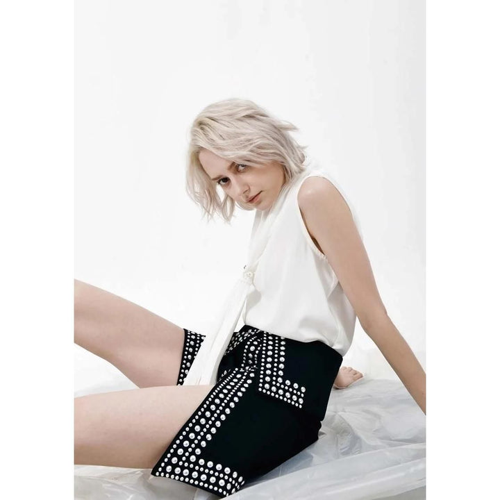 High Waist Punk Rivet Mini Skirt with Irregular Slit and Back Zipper