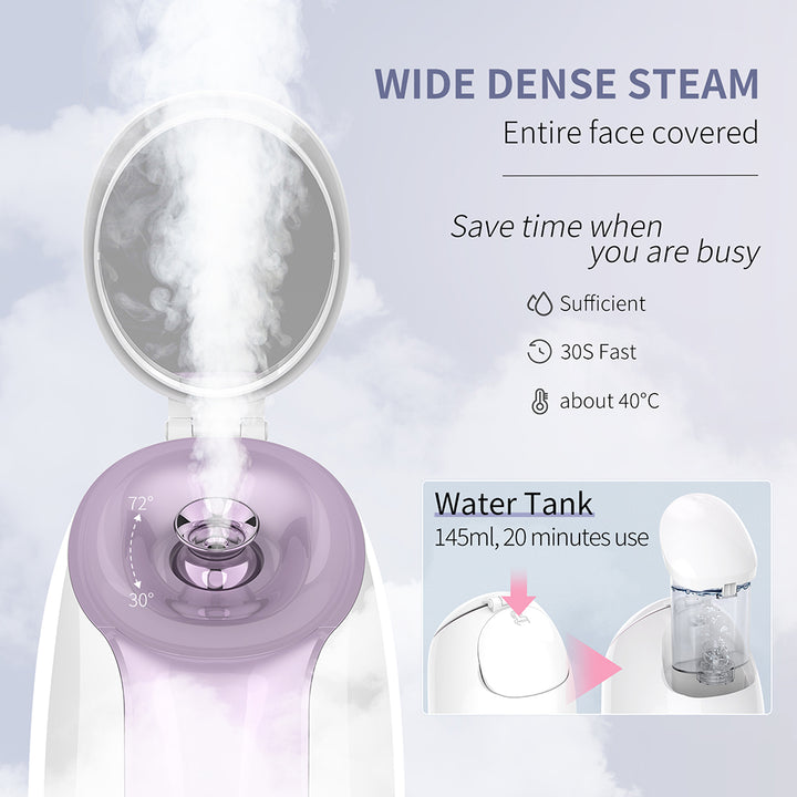 Hot Nano Face Steamer with Adjustable Nozzle and Built-in Mirror