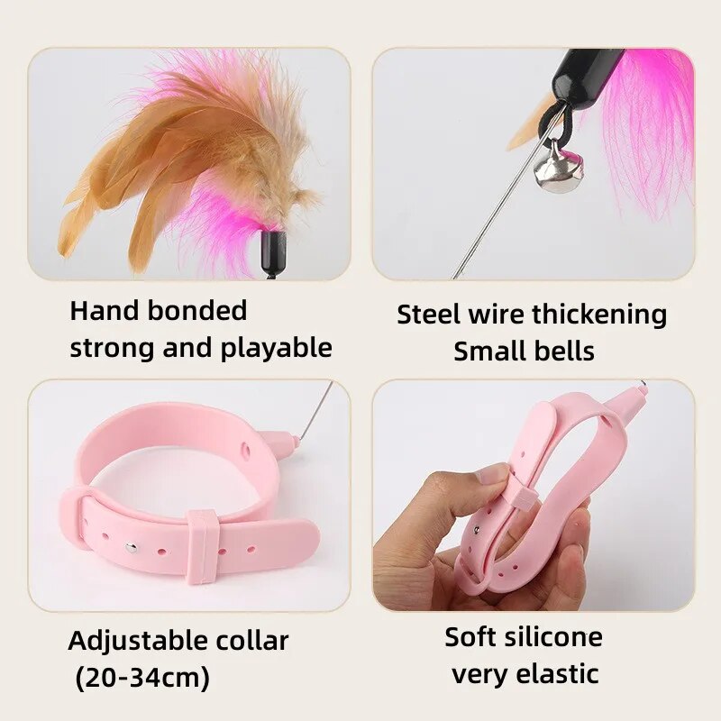 Interactive Feather Teaser Stick with Bell Collar for Cats