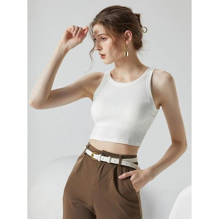 Elegant Ribbed Camisole Crop Top with Built-In Padding