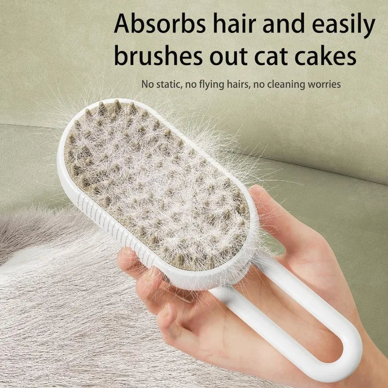 Multi-Function Pet Grooming Steam Brush: Clean, Massage, and De-shed