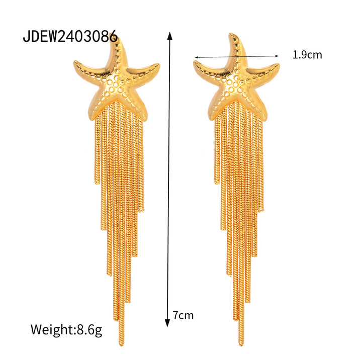 18K Gold Plated Stainless Steel Starfish Tassel Dangle Earrings