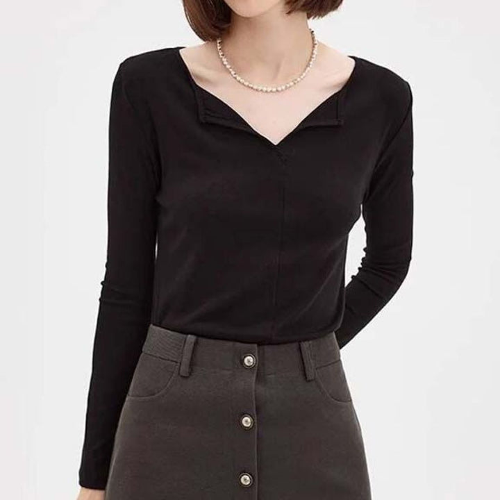 Elegant Square Neck Long Sleeve Tee