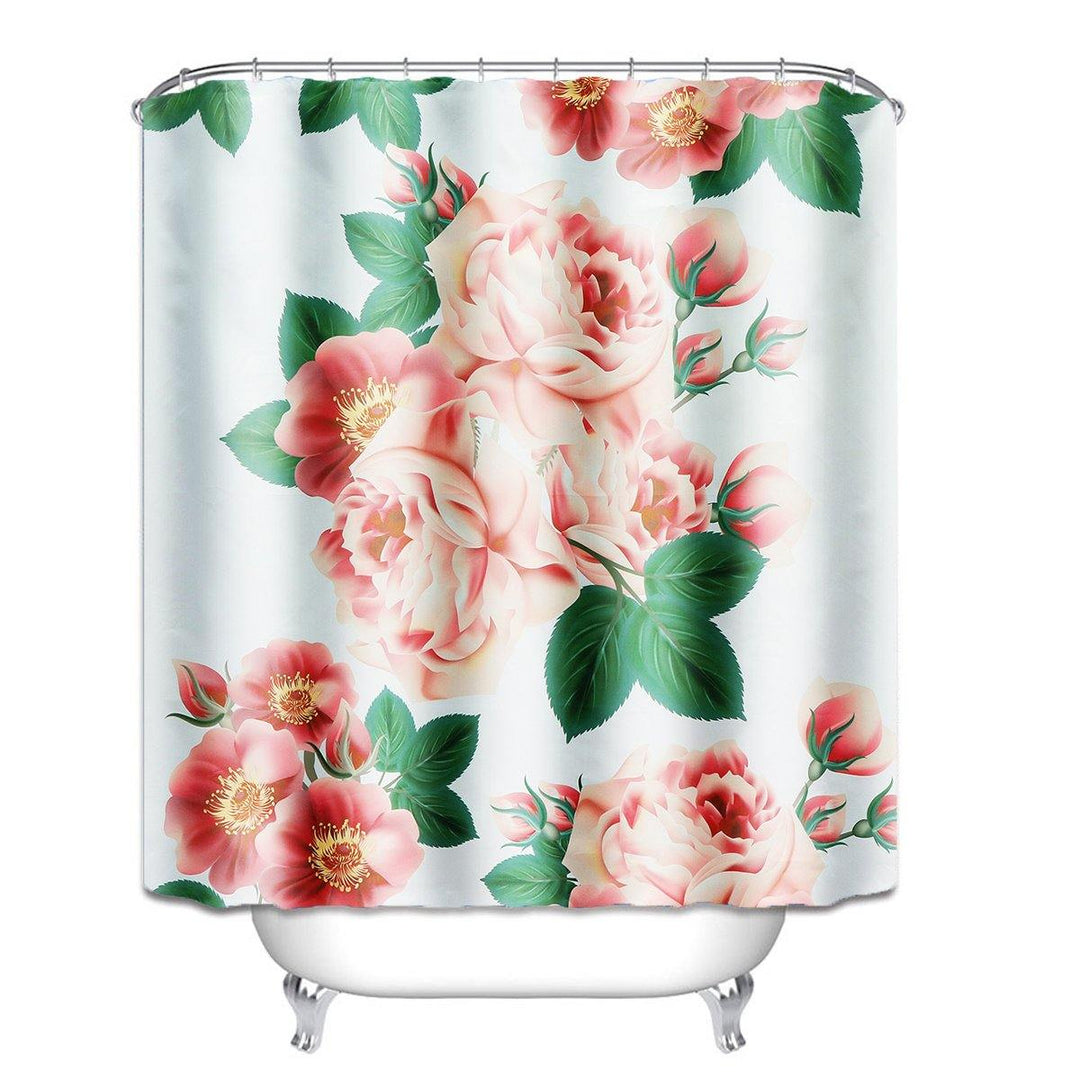 71''x71'' Long Peach Blossom Pattern Waterproof Polyester Shower Curtain with Hooks - MRSLM