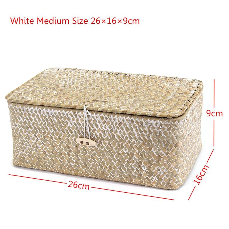 Wicker Woven Utility Storage Basket Box Organizer With Lid & Lock Multi-sized - MRSLM