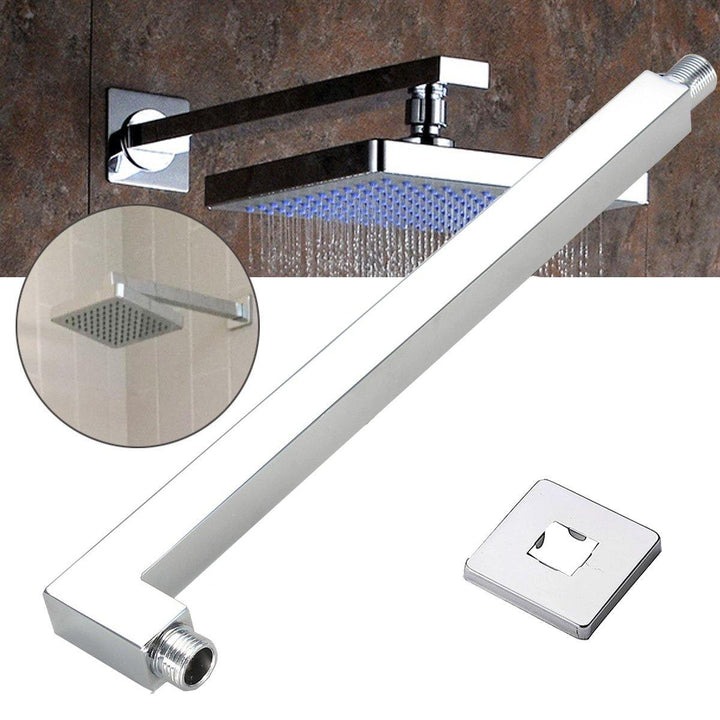 40cm Square Rail Shower Head Extension Arm Chrome Wall Mount with Flange - MRSLM