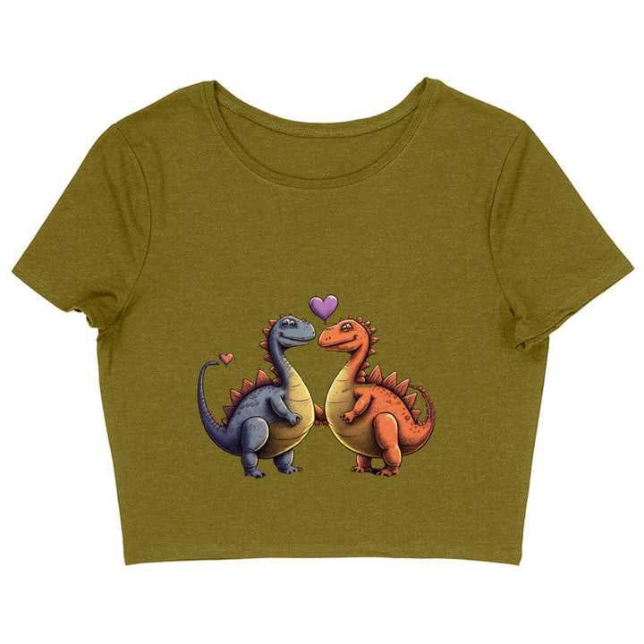 Love Couple Women's Cropped T-Shirt - Dinosaur Print Crop Top - Printed Cropped Tee - MRSLM