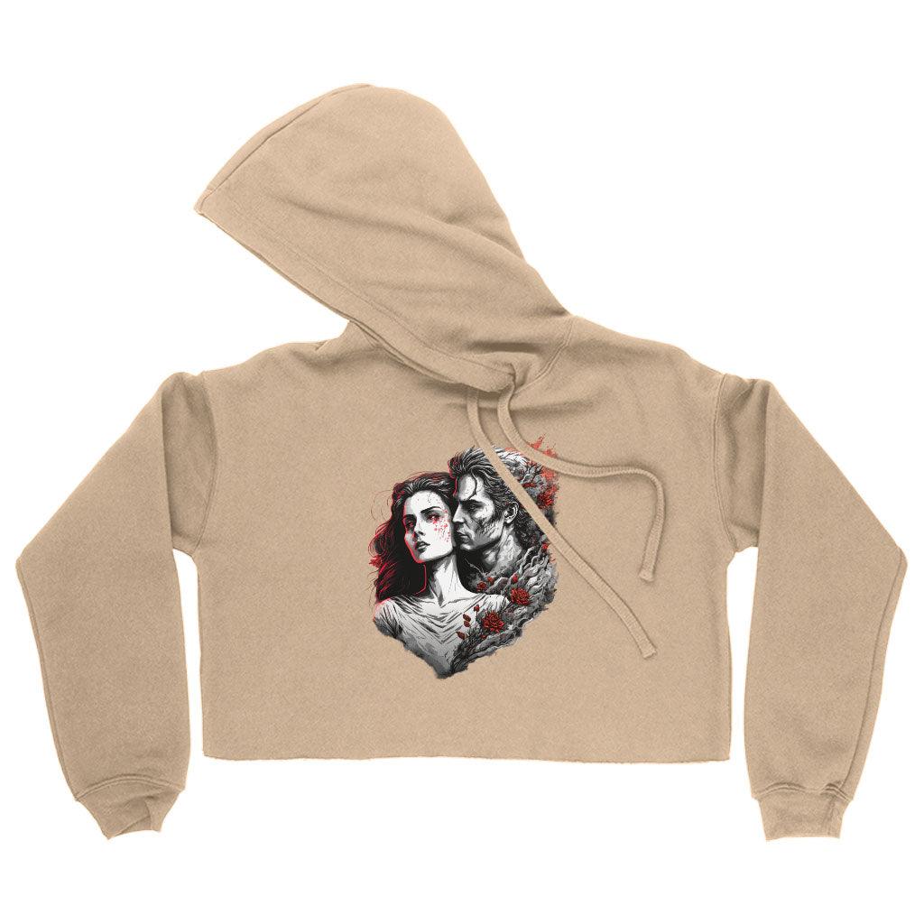 Rose Print Women's Cropped Hoodie - Graphic Cropped Hoodie - Love Print Hooded Sweatshirt - MRSLM