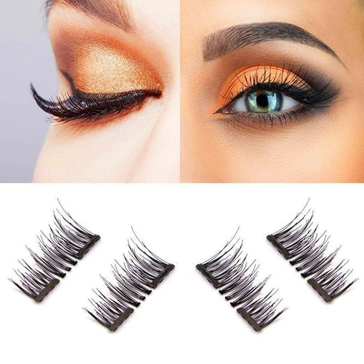 4Pcs/Pair Dual Magnetic 3D False Eyelashes Long Natural Eyelashes Extension - MRSLM