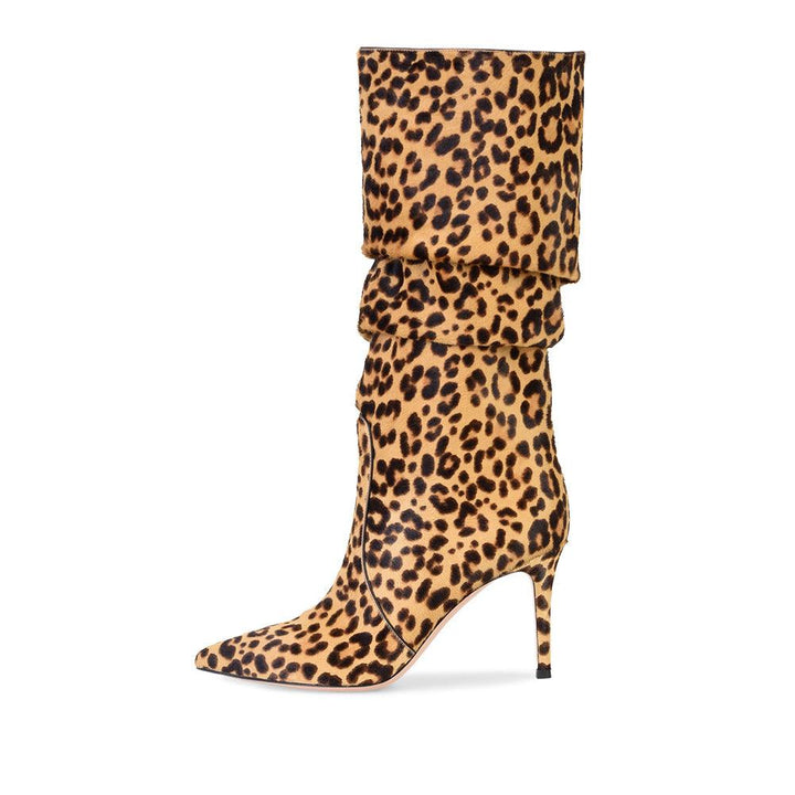 Sexy Leopard Print Women's Winter Stiletto High-heeled Boots - MRSLM