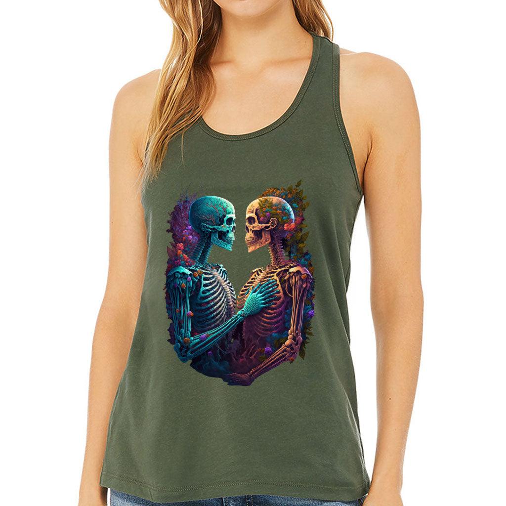 Skeleton Couple Women's Racerback Tank - Floral Tank Top - Printed Workout Tank - MRSLM