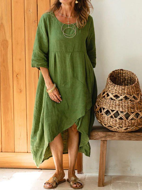 Women Maxi Dress Neck Pocket Summer Loose Casual Baggy Robe Female Retro Long Dresses - MRSLM