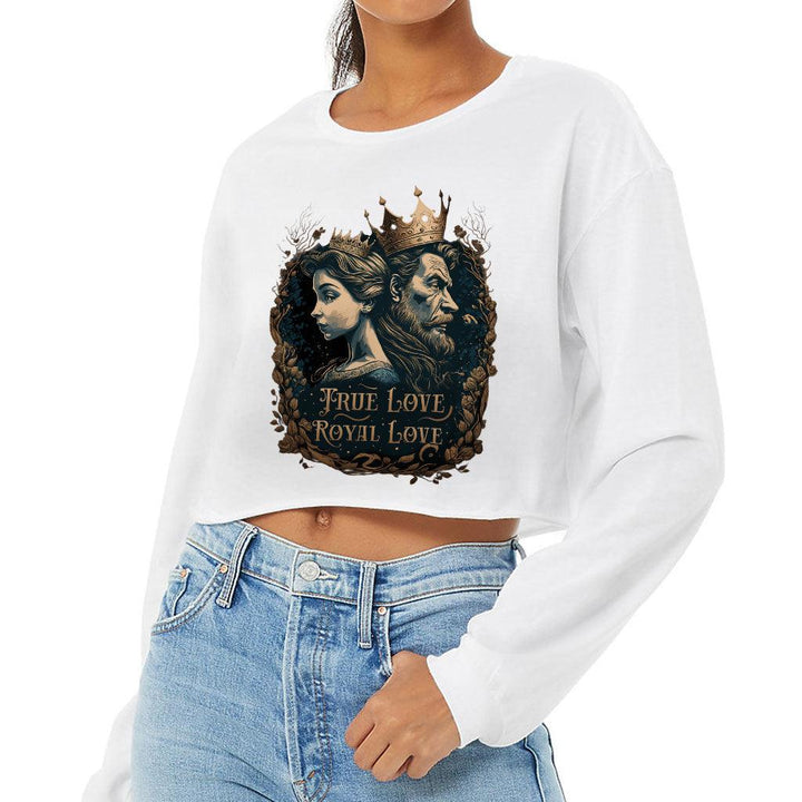 Royal Love Cropped Long Sleeve T-Shirt - Printed Women's T-Shirt - Colorful Long Sleeve Tee - MRSLM