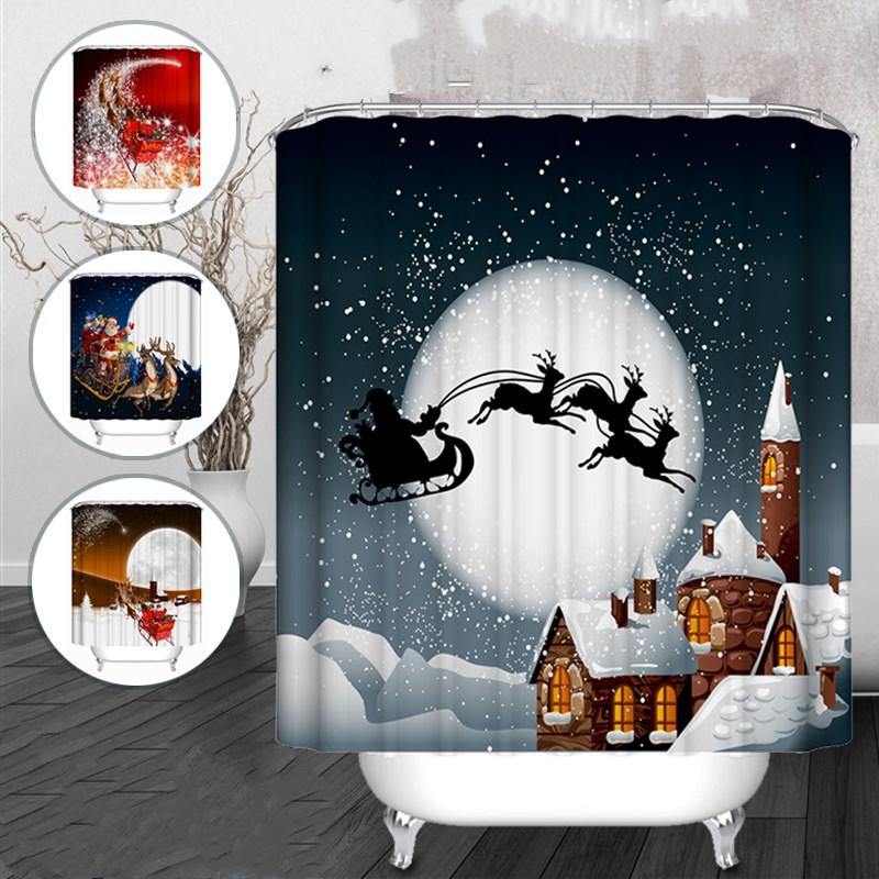 Christmas Snowman Waterproof Fabric Bathroom Shower Curtain With 12 Hook - MRSLM