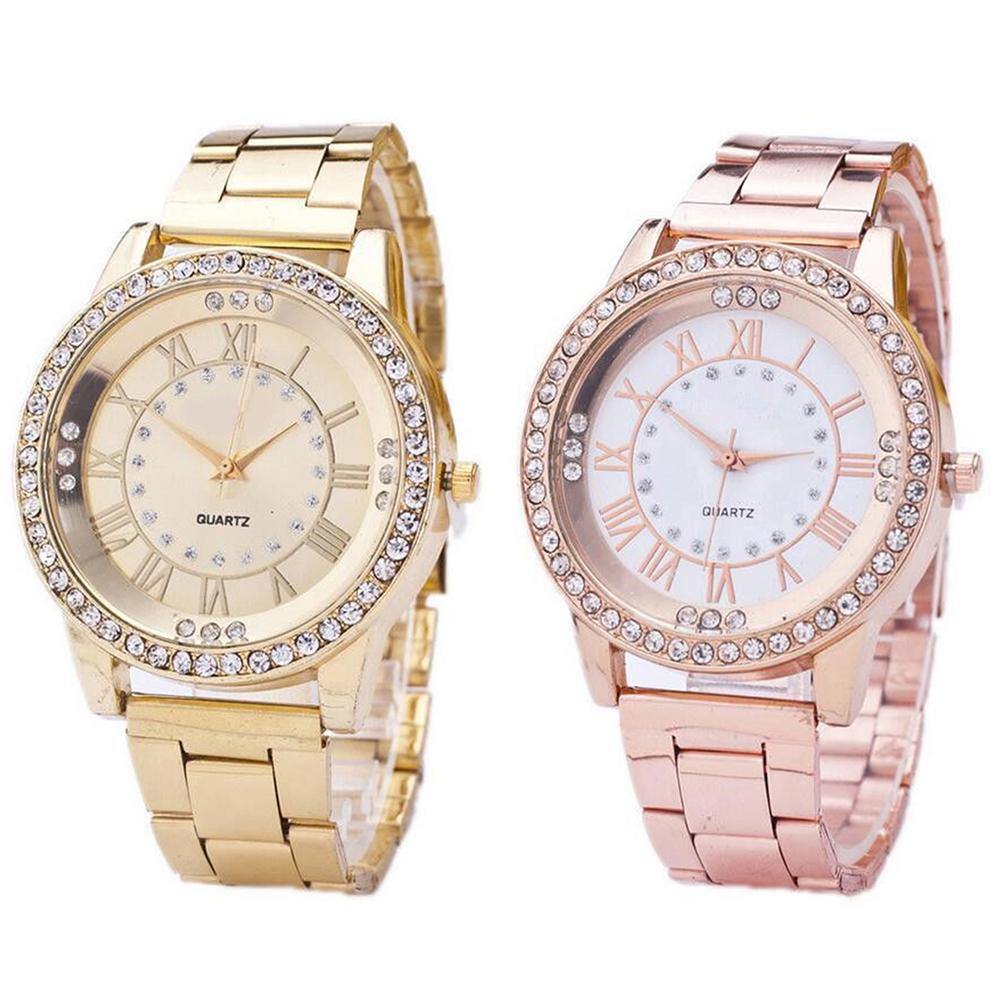 Unisex Fashion Rhinestone Analog Quartz Stainless Steel Bracelet Wrist Watch - MRSLM