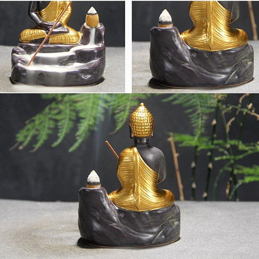 Ceramic Buddha Incense Statue Buddhist Smoke Backflow Cone Censer Burner Holder Home Decor - MRSLM