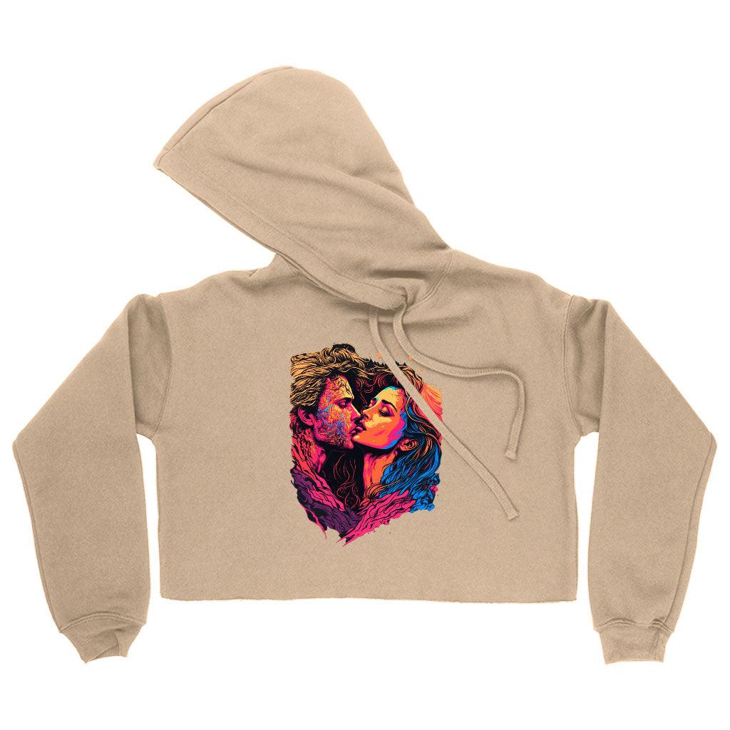 Passion Women's Cropped Hoodie - Couple Print Cropped Hoodie - Unique Hooded Sweatshirt - MRSLM