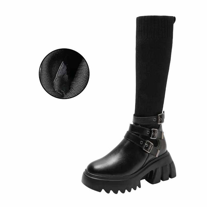 Women's Simple Microfiber Platform Knight Boots - MRSLM