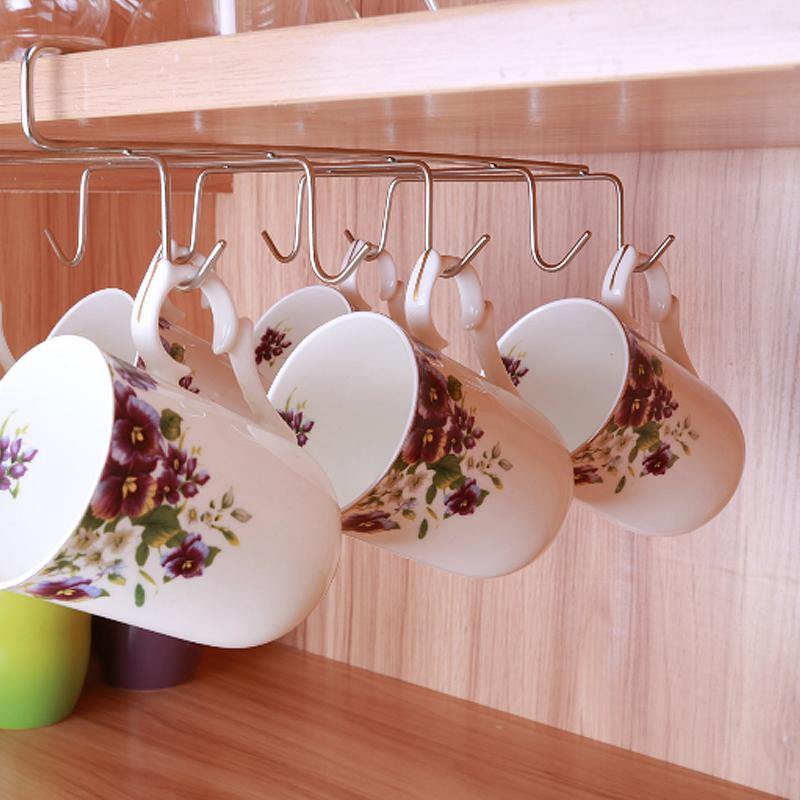 12 Hooks Stainless Steel Kitchen Storage Rack Cupboard Hanging Hook Shelf Dish Hanger Chest Storage - MRSLM