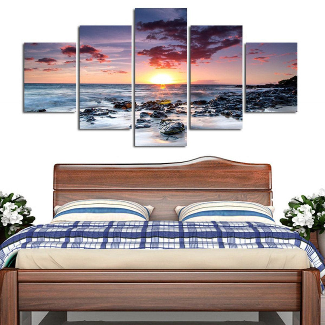 5 Piece Wall Art Canvas Sunset Sea Wall Art Picture Canvas Painting Home Decor Wall Pictures for Living Room No Framed - MRSLM