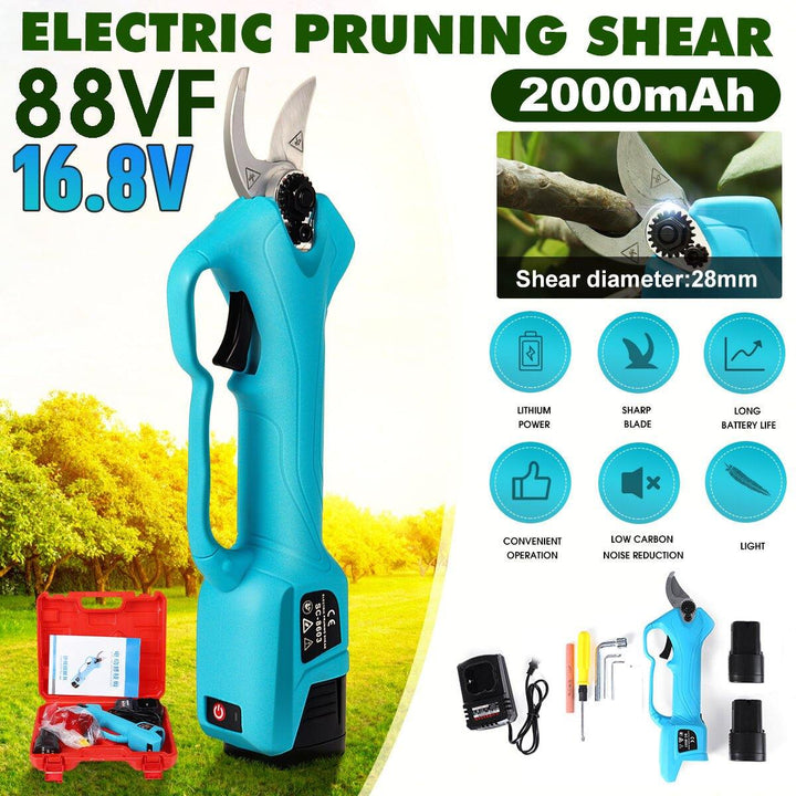 US Plug 2 Batteries Rechargeable Electric Pruning Scissors Branch Cutter Garden Tool - MRSLM